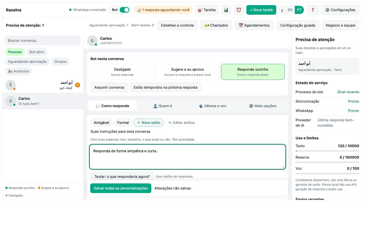 5. Ajustes de cada conversa